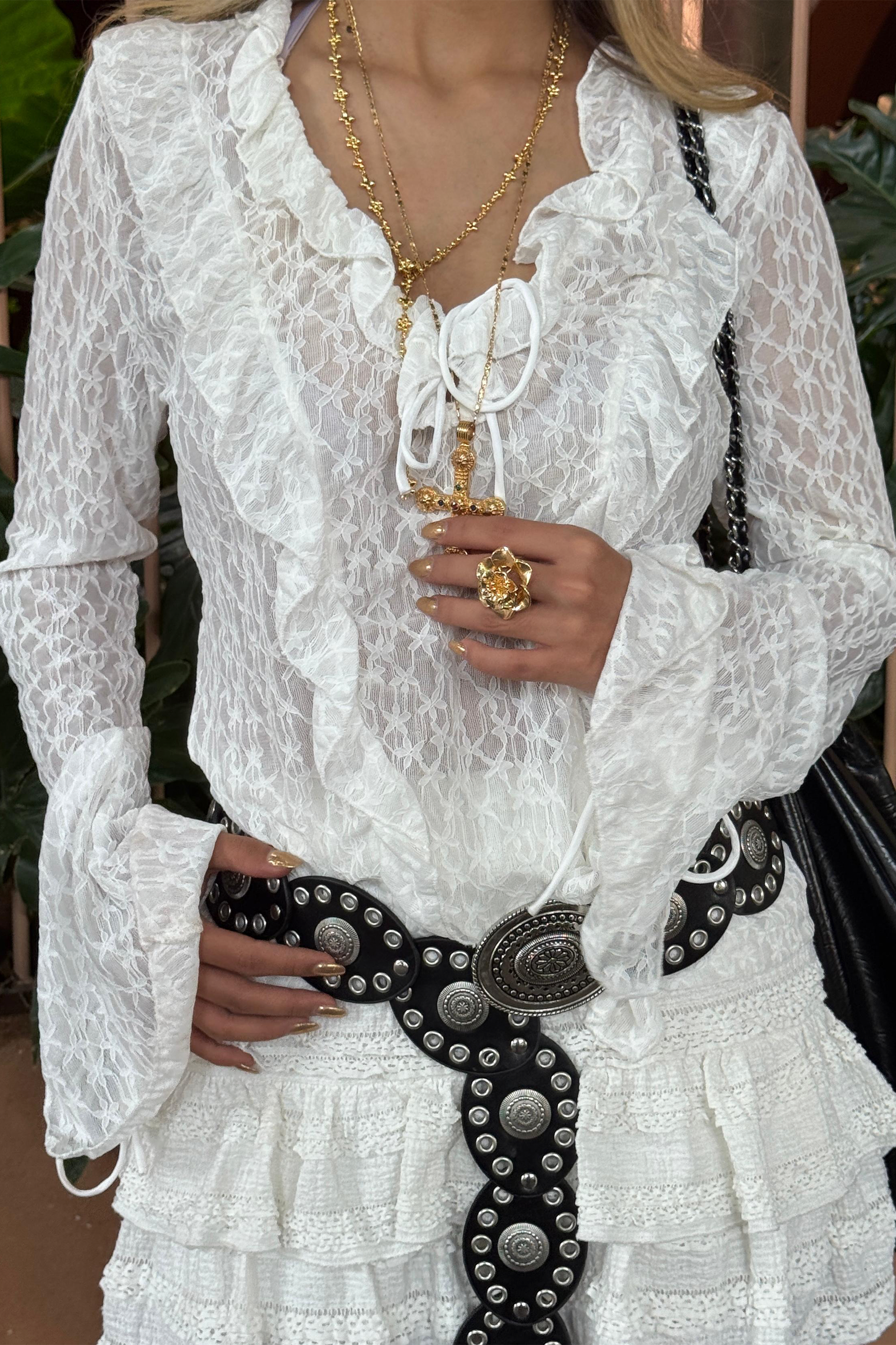 Blusa manga larga encaje olanes BLANCO