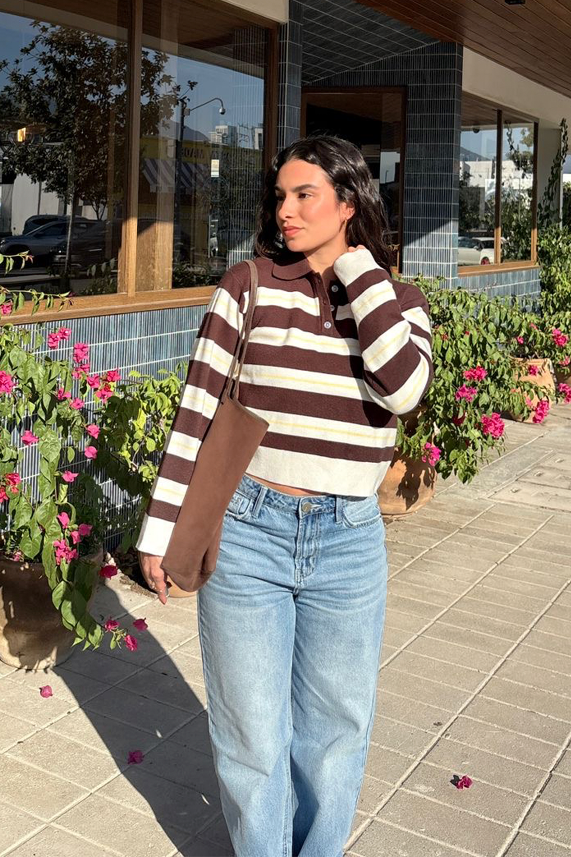 Sueter rayas cuello polo CAFE COMBO