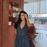 Vestido midi halter polka dots