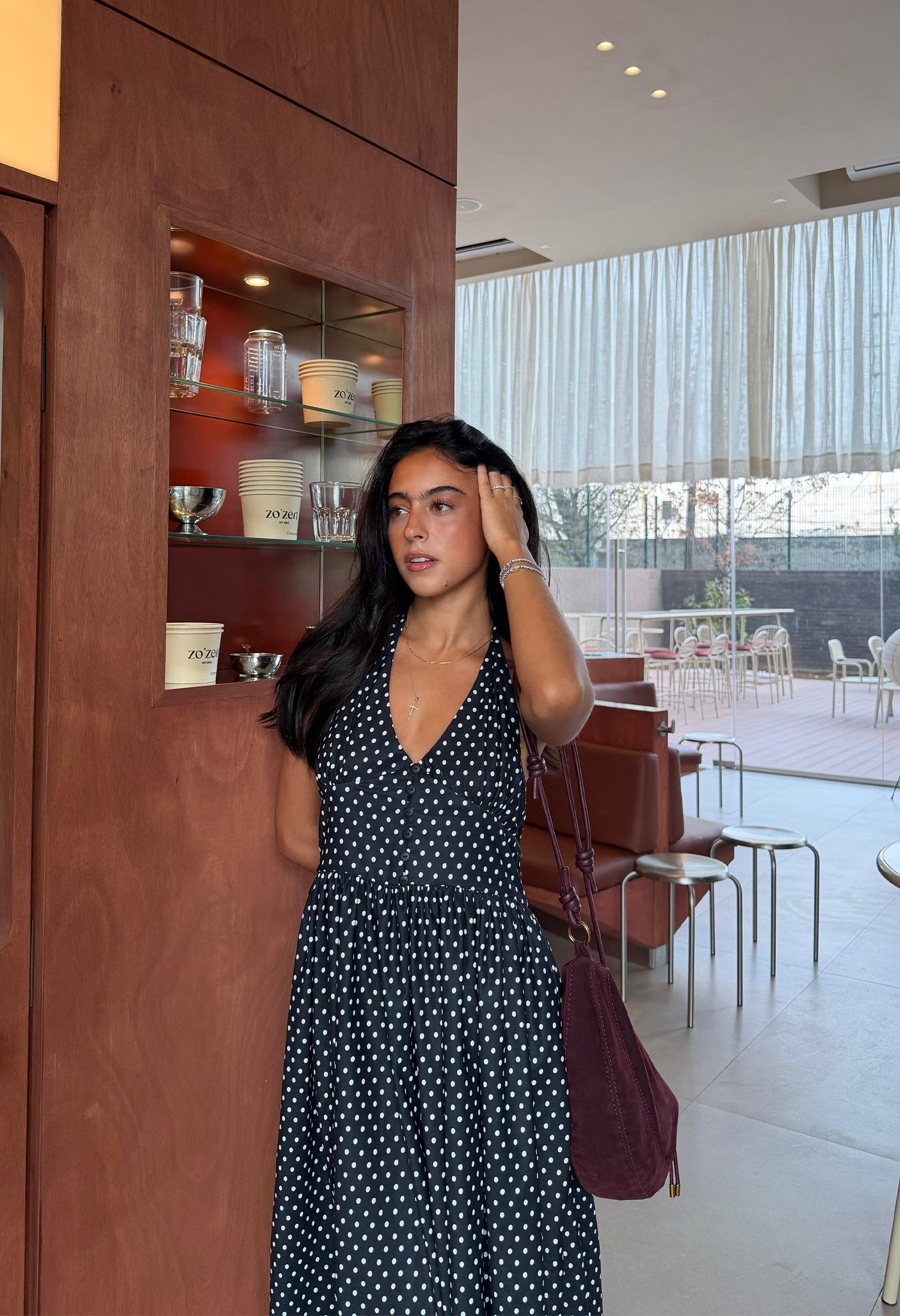 Vestido midi halter polka dots NEGRO COMBO
