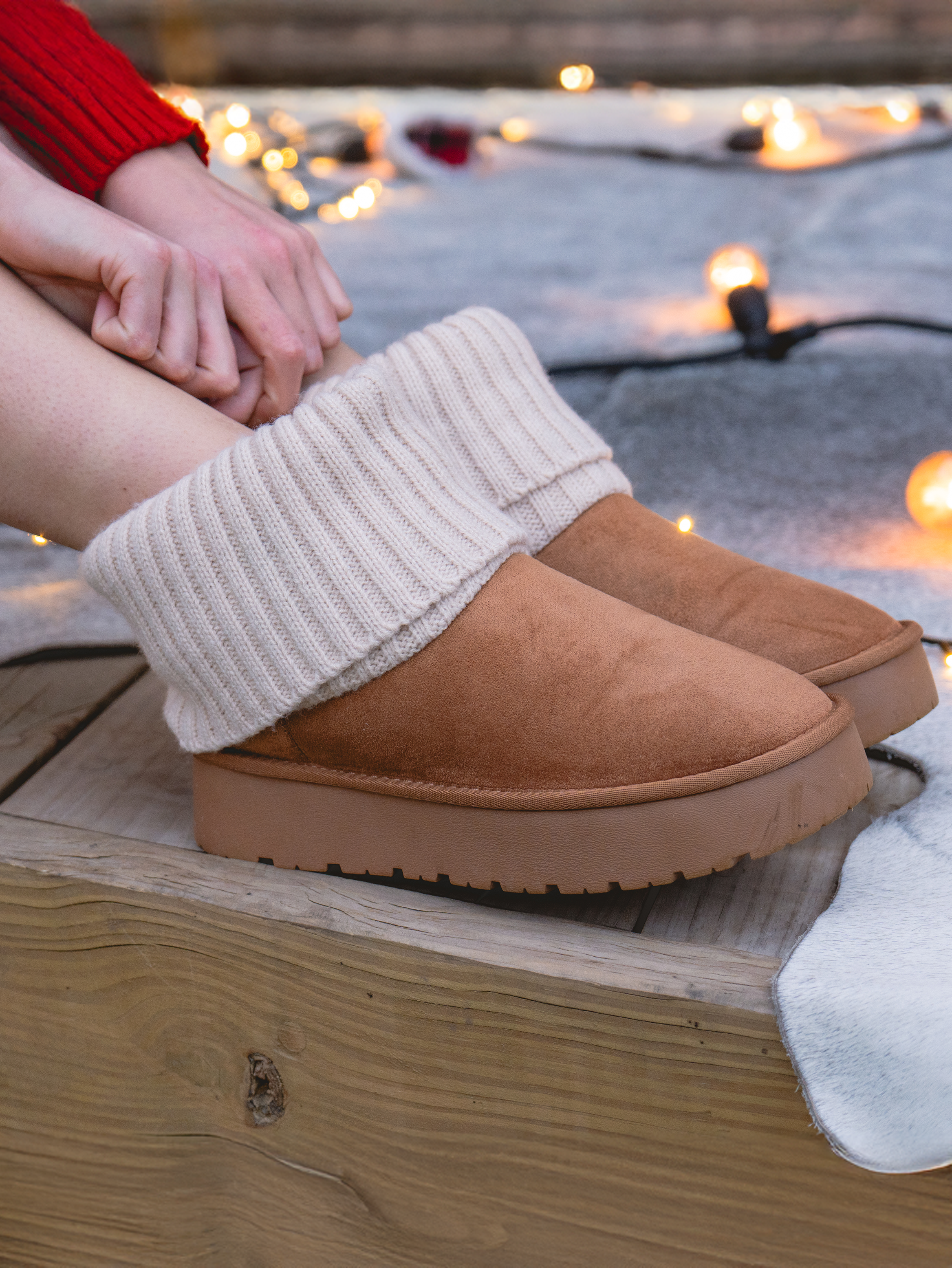 Bota invierno calceta tejida CAMELLO