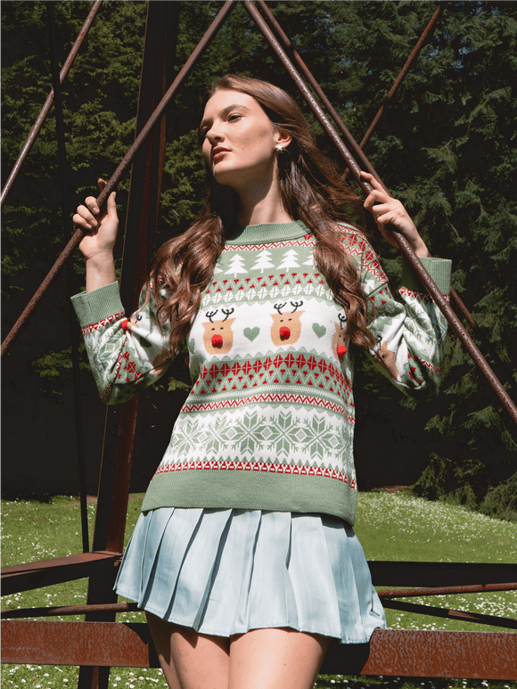 Suéter navideño reno nariz pompón