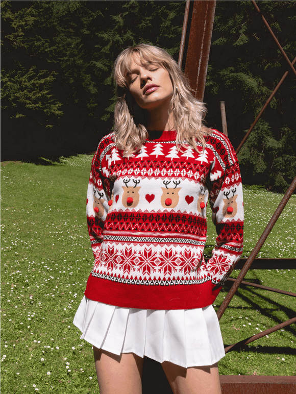 Suéter navideño reno nariz pompón
