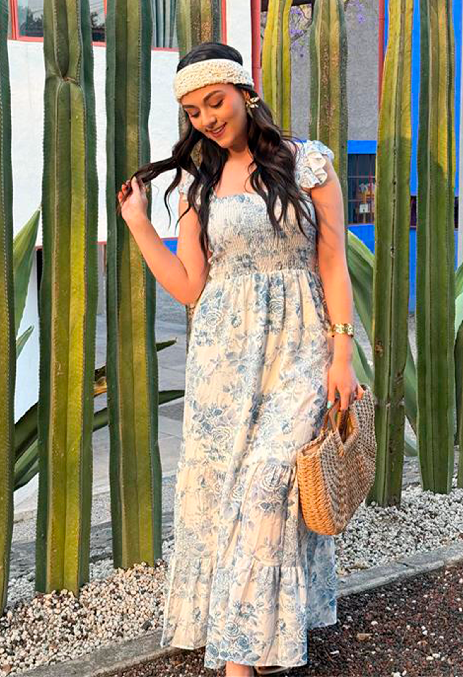 Vestido maxi smock trapless AZUL COMBO