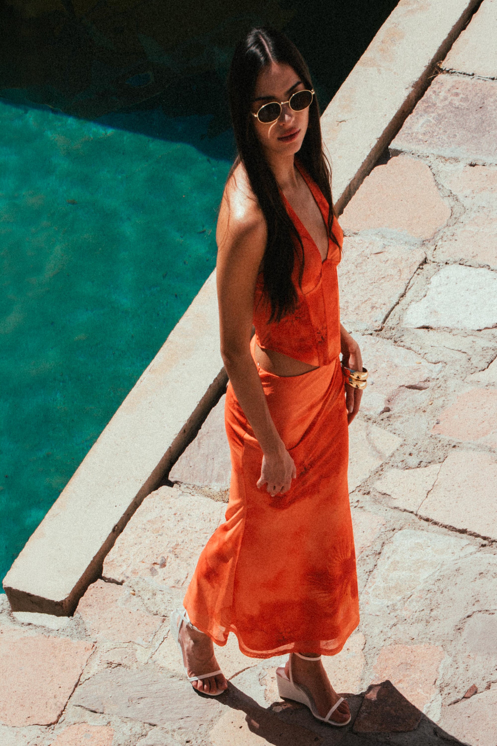 Top halter corset mesh estampado con varillas NARANJA COMBO
