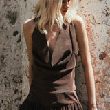Blusa halter escote cascada detalle tela