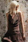Blusa halter escote cascada detalle tela