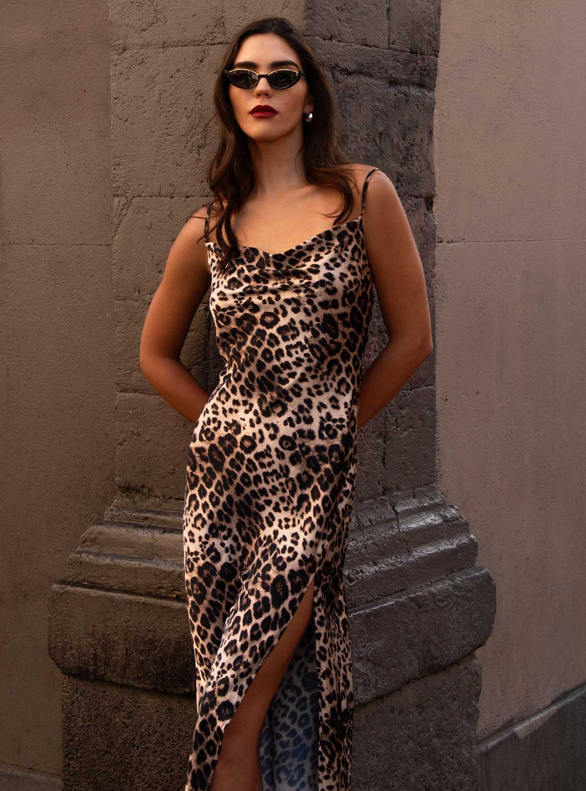 Vestido satin leopardo Hypsters CAFE COMBO