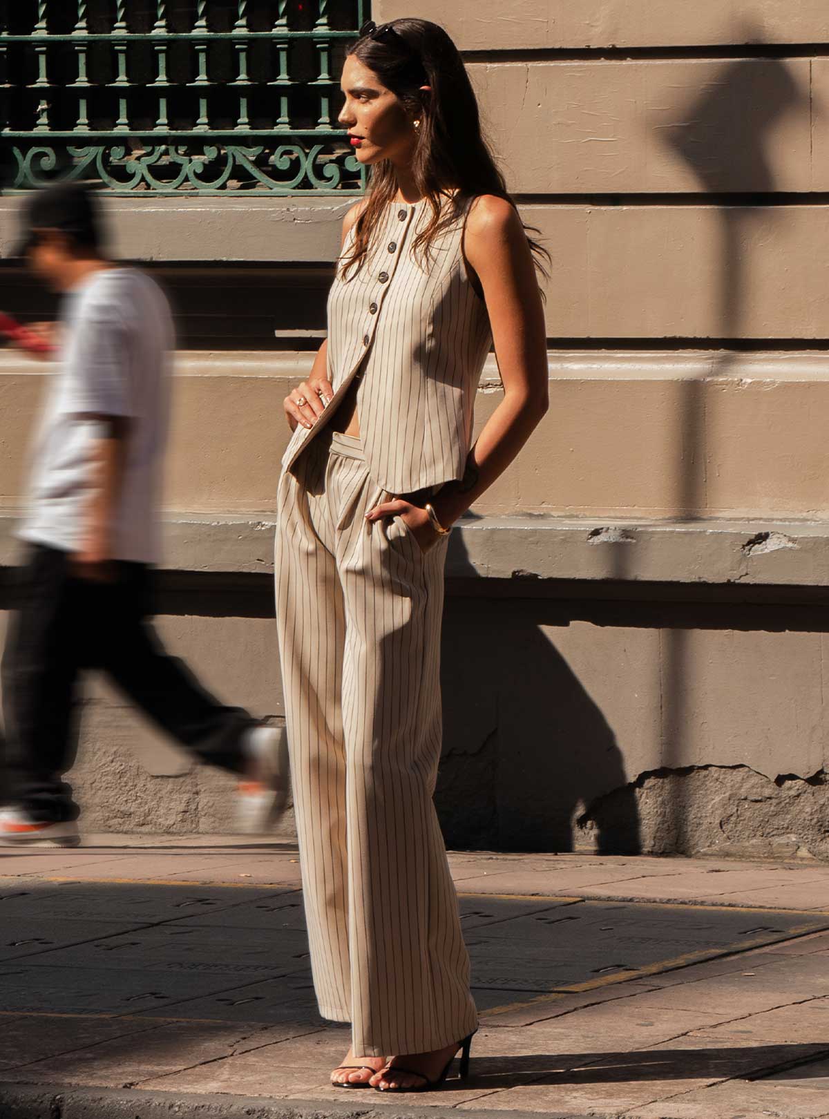 Pantalon sastre rayas con bolsas Hypsters BEIGE