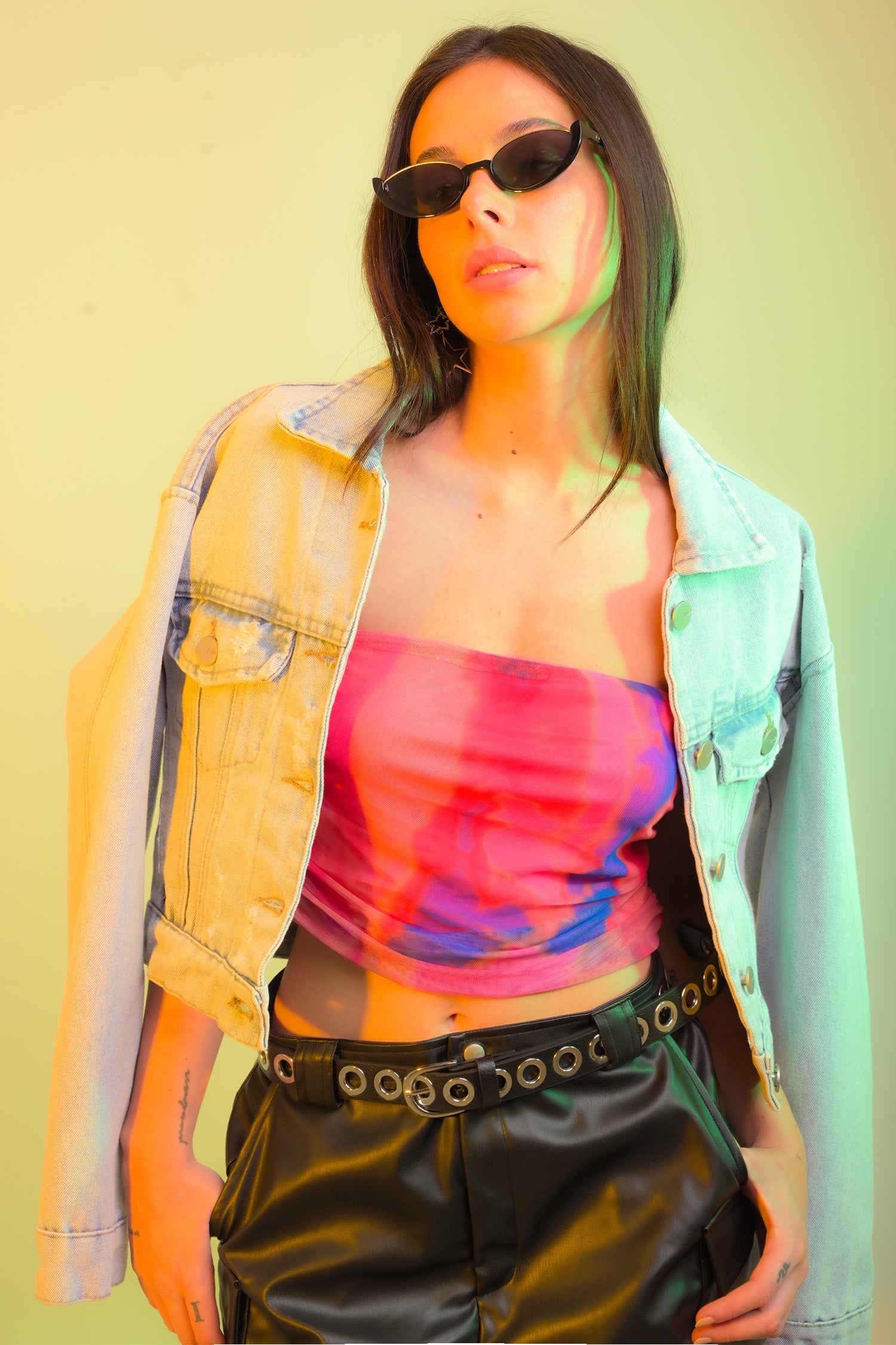 Top tubo mesh drapeado degradado ROSA COMBO