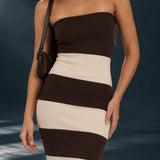 Vestido maxi strapless bicolor